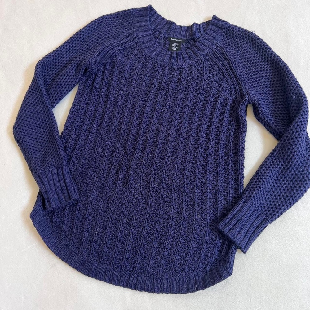 Calvin Klein Cobalt Blue Sweater cable Knit Thick Fall School Designer